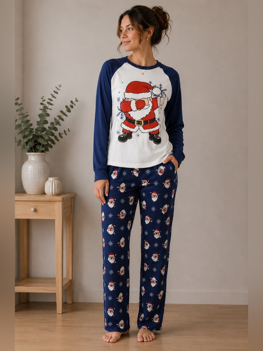 UNBRANDED Women’s Mom Md 2 Piece Christmas Panama Set Long sleeve Dabbing Santa